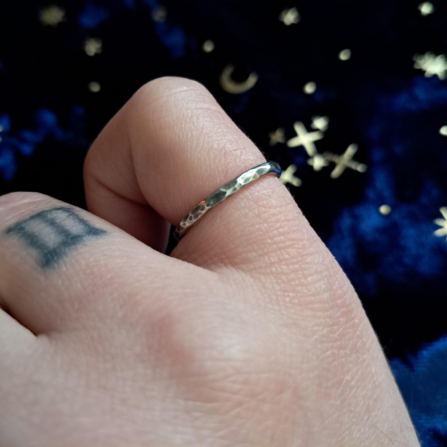 Thin Hammered Sterling Silver Band – Handcrafted Dainty Stacking Ring, Everyday Minimalist Jewelry