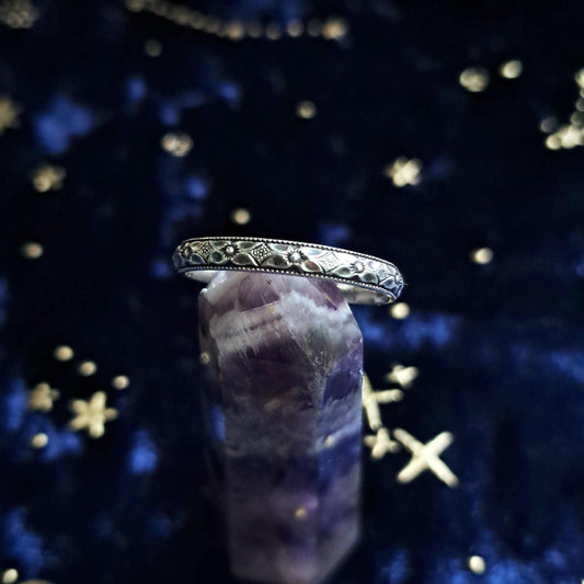 Floral Geometric Sterling Silver Ring – Handcrafted Everyday Stacking Band, Minimalist Jewelry