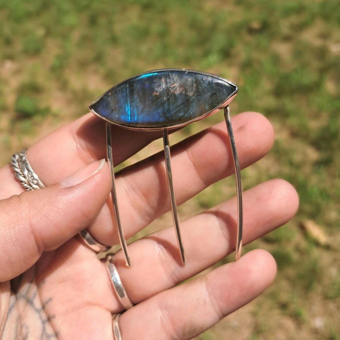 Labradorite Sterling Silver Hair Comb | Something Blue Heirloom, Handmade Boho Hair Accessory