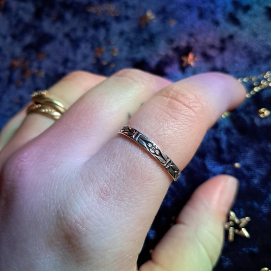 Whimsical Sterling Silver Forget-Me-Not Ring – Handcrafted Delicate Floral Stacking Band, Nature-Inspired