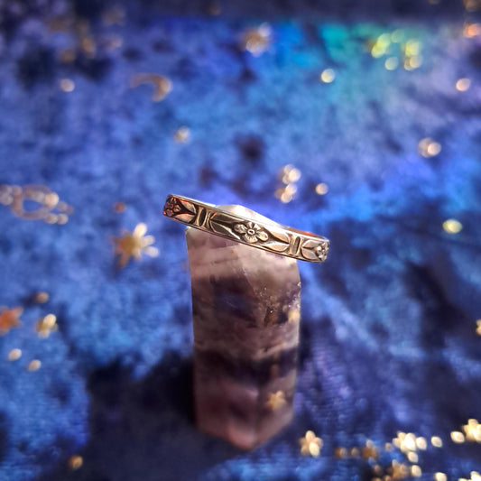 Whimsical Sterling Silver Forget-Me-Not Ring – Handcrafted Delicate Floral Stacking Band, Nature-Inspired