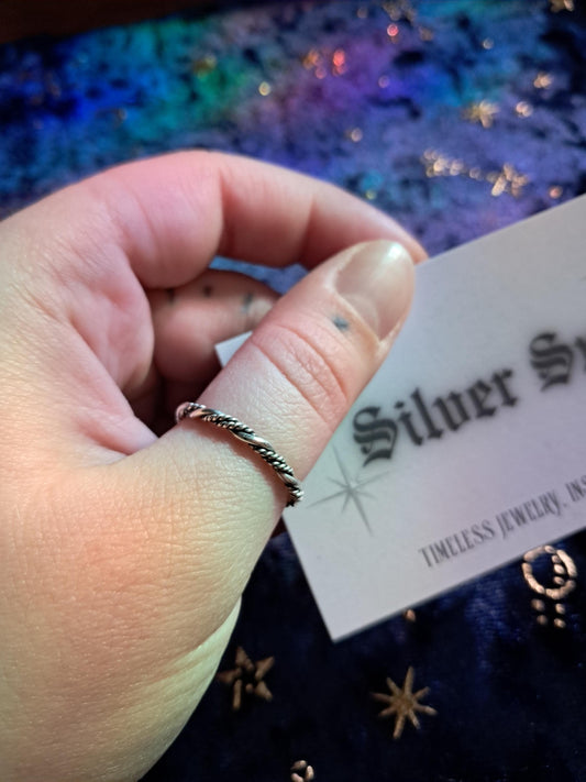 Artisan Twisted Wire Ring in Sterling Silver – Dainty Handcrafted Stacking Band