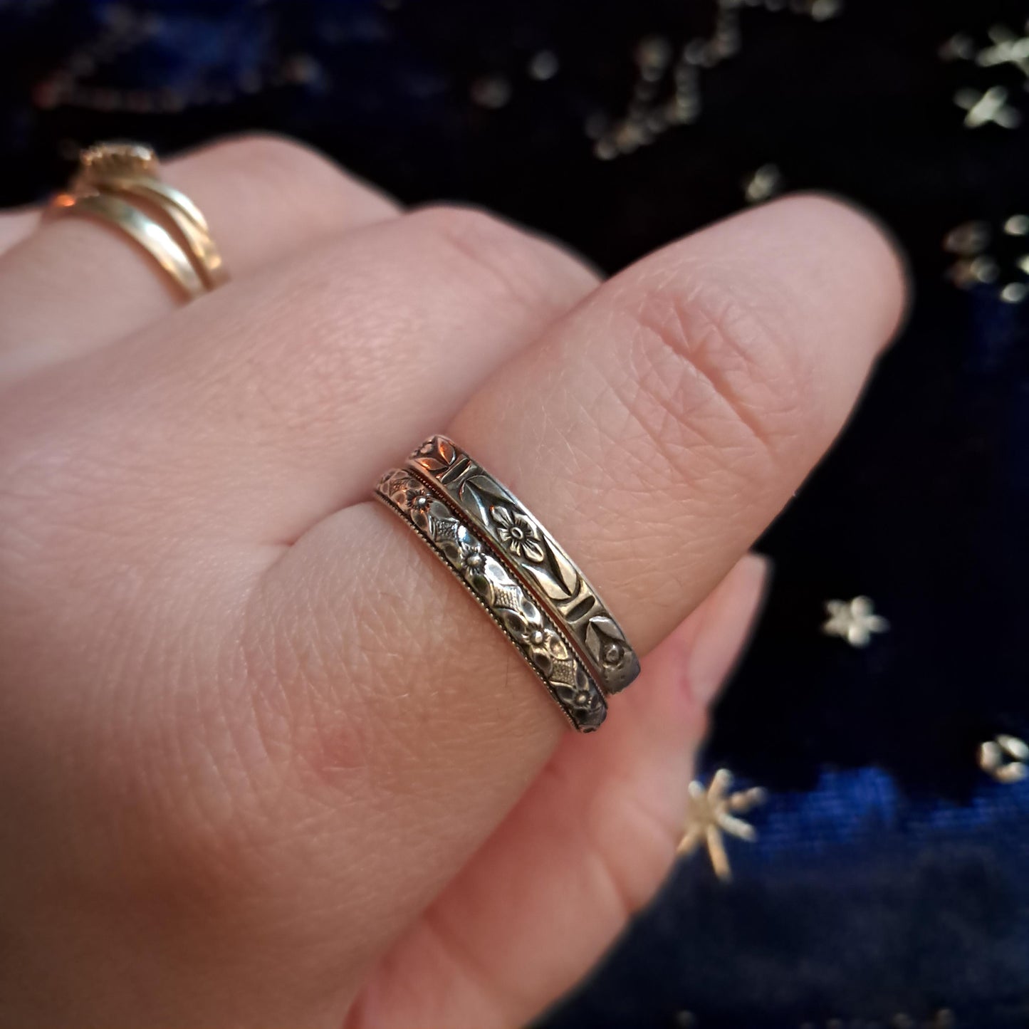 Floral Geometric Sterling Silver Ring – Handcrafted Everyday Stacking Band, Minimalist Jewelry