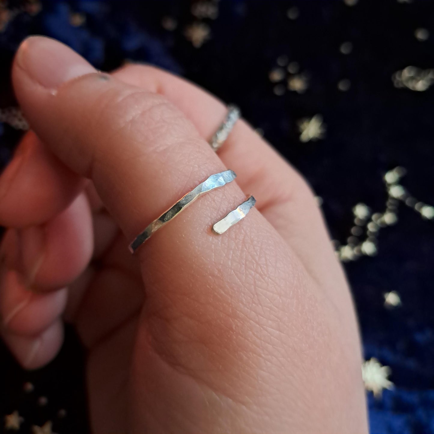 Hammered Sterling Silver Adjustable Ring – Handcrafted Stacking Band, Minimalist Jewelry