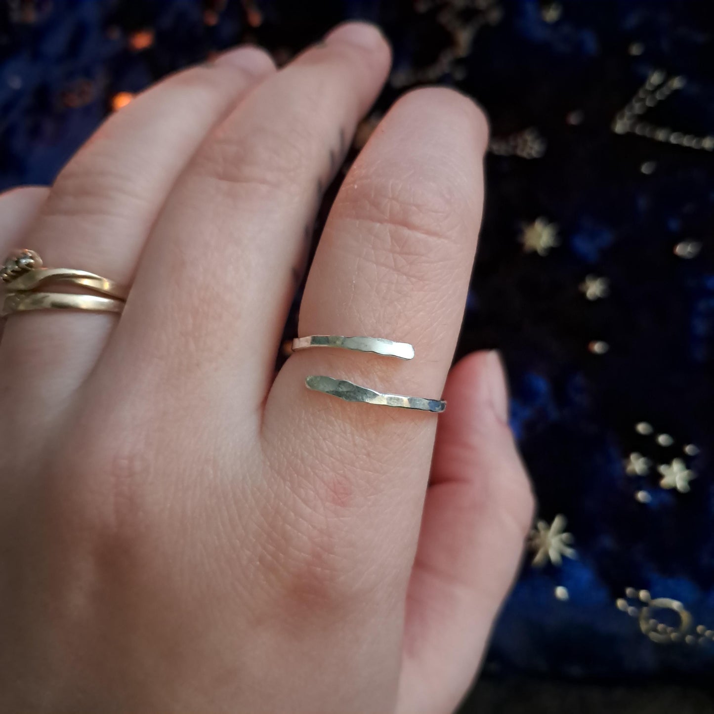 Hammered Sterling Silver Adjustable Ring – Handcrafted Stacking Band, Minimalist Jewelry