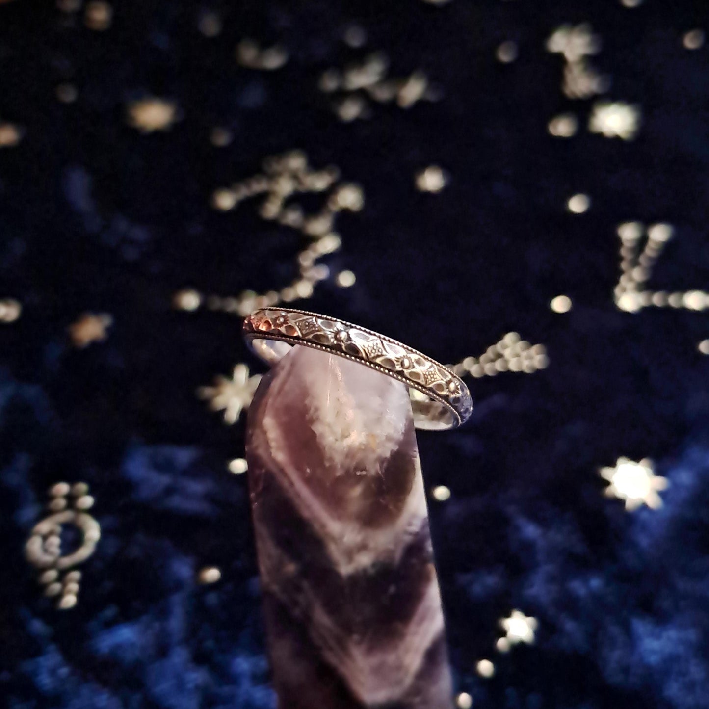 Floral Geometric Sterling Silver Ring – Handcrafted Everyday Stacking Band, Minimalist Jewelry