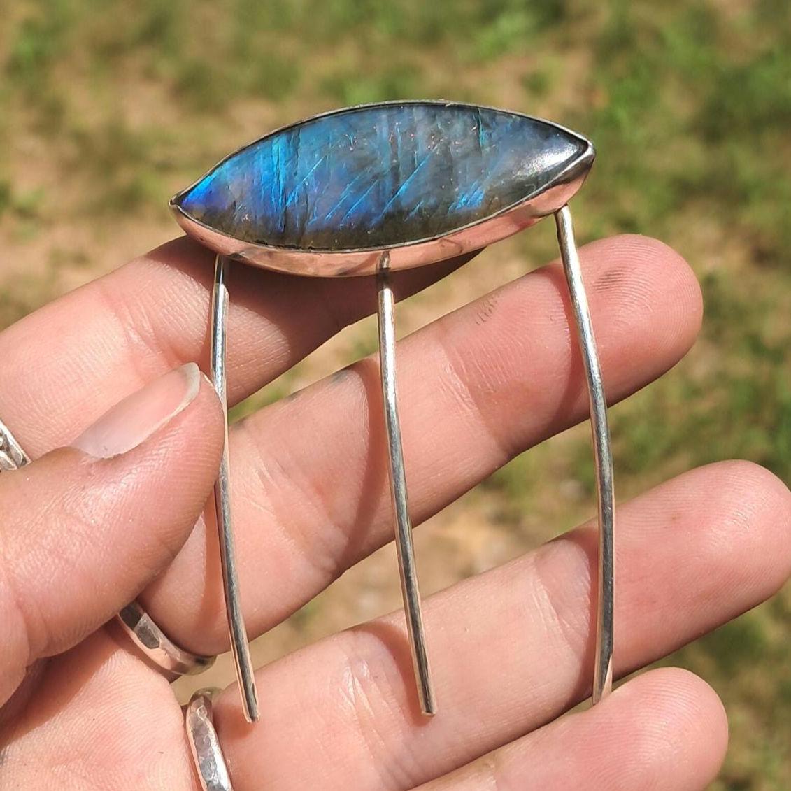 Labradorite Sterling Silver Hair Comb | Something Blue Heirloom, Handmade Boho Hair Accessory