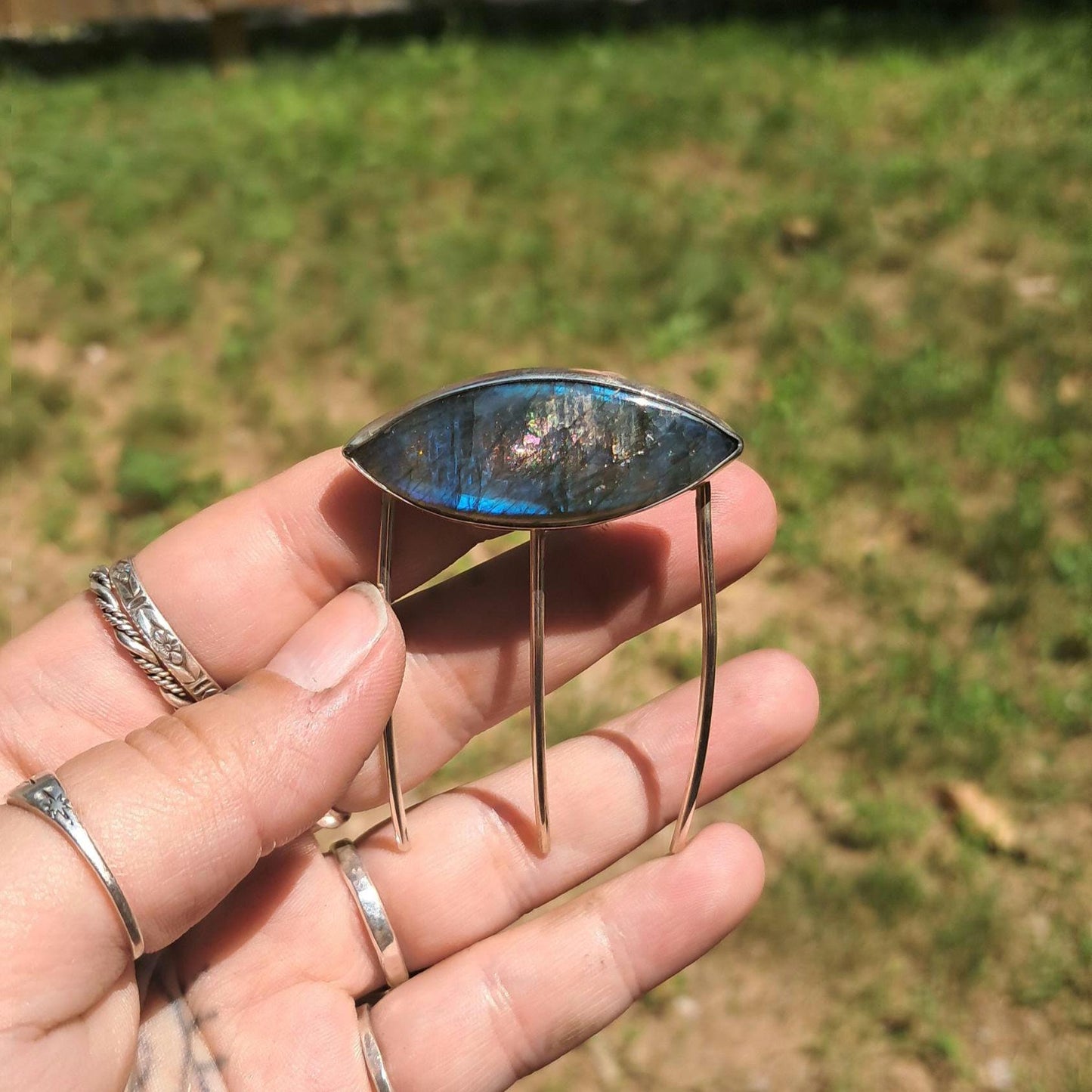 Labradorite Sterling Silver Hair Comb | Something Blue Heirloom, Handmade Boho Hair Accessory