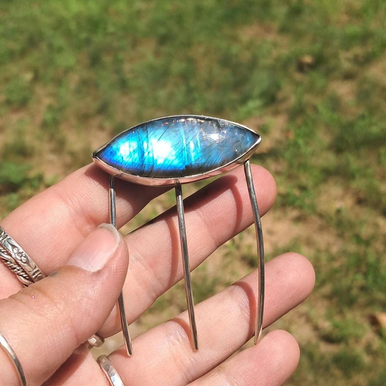 Labradorite Sterling Silver Hair Comb | Something Blue Heirloom, Handmade Boho Hair Accessory