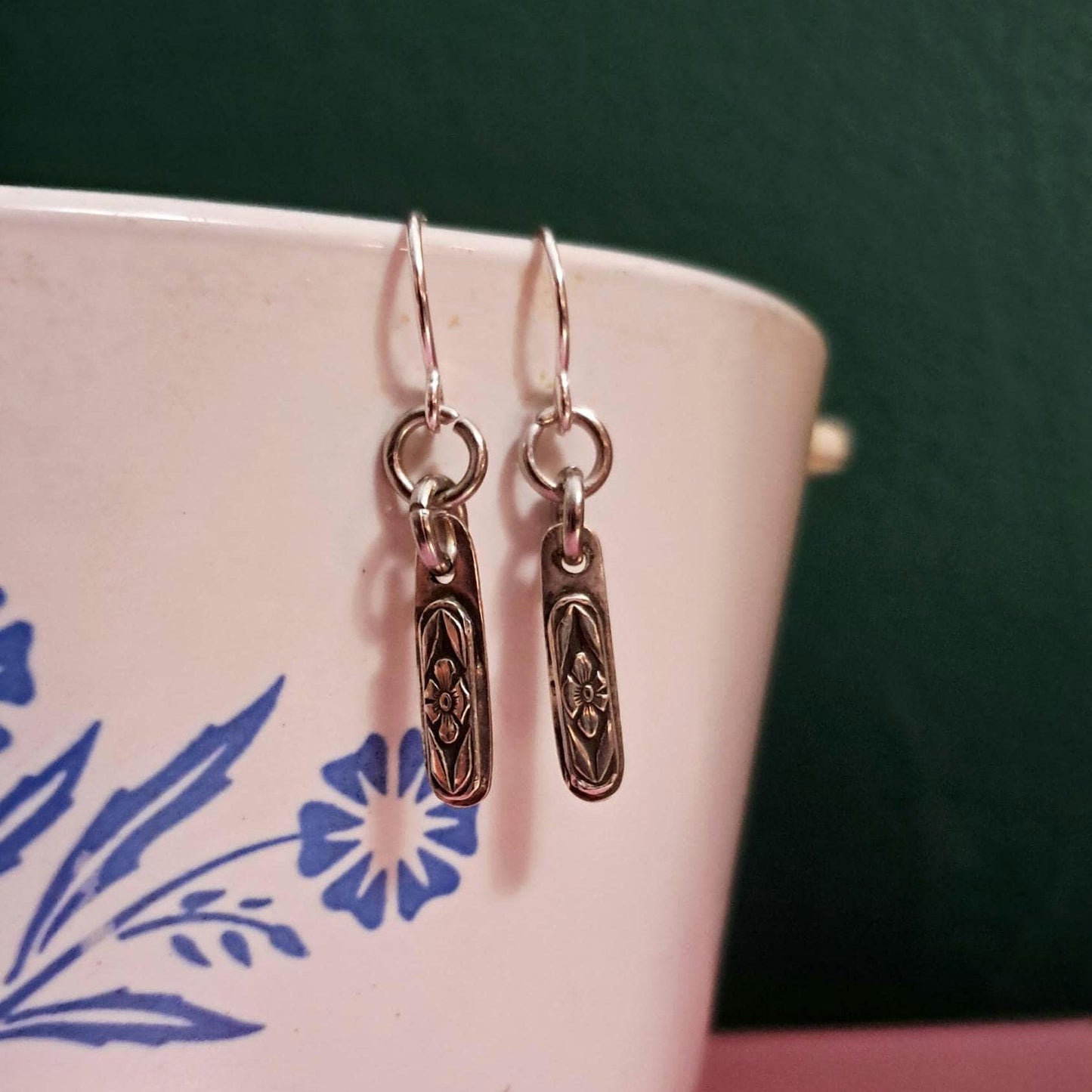 Sterling Silver Forget Me Not Dangle Hook Earrings | Handmade Floral Earrings | Sold as a pair